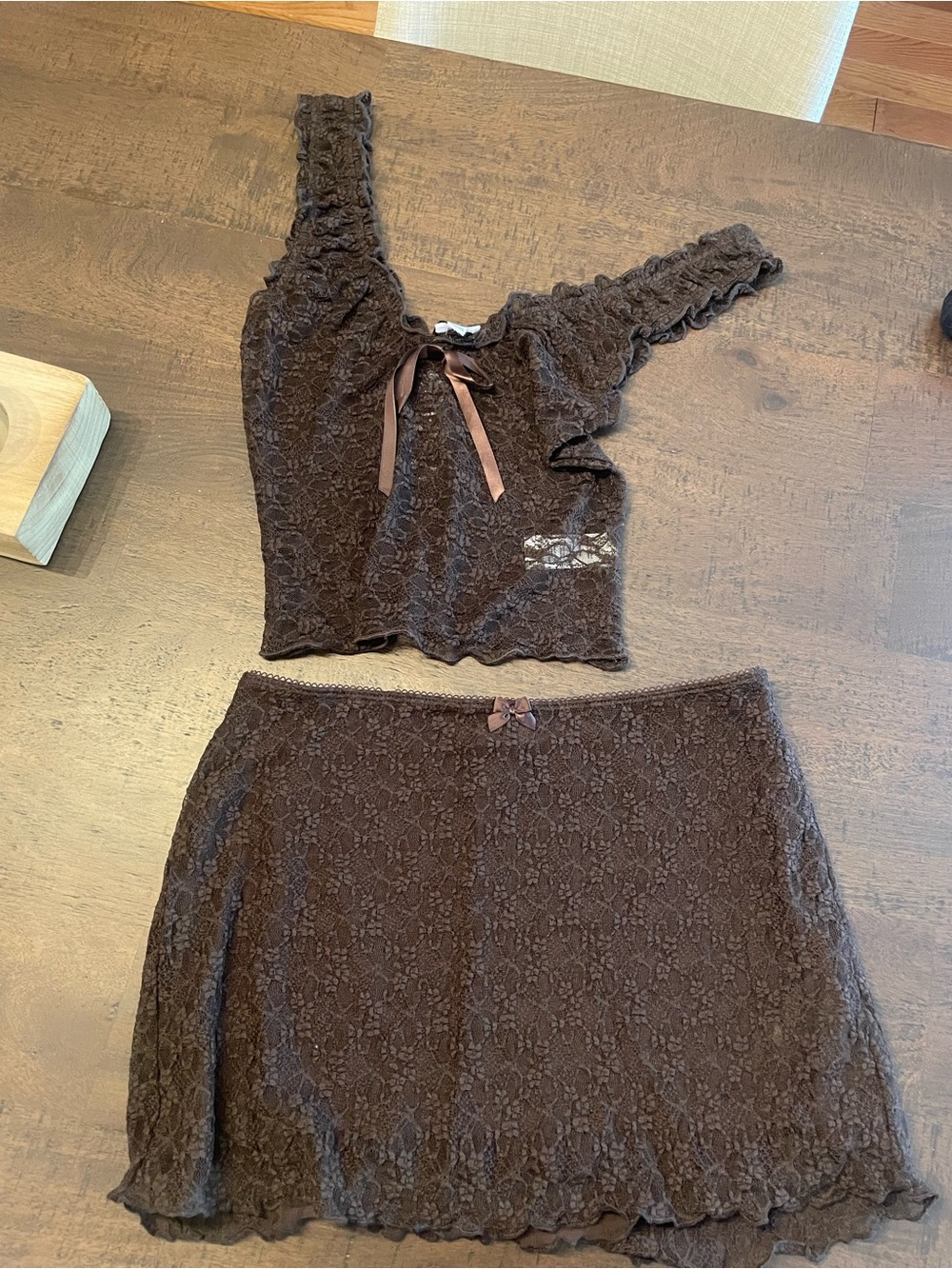Garage Brown Lace Two-Piece Skirt Set